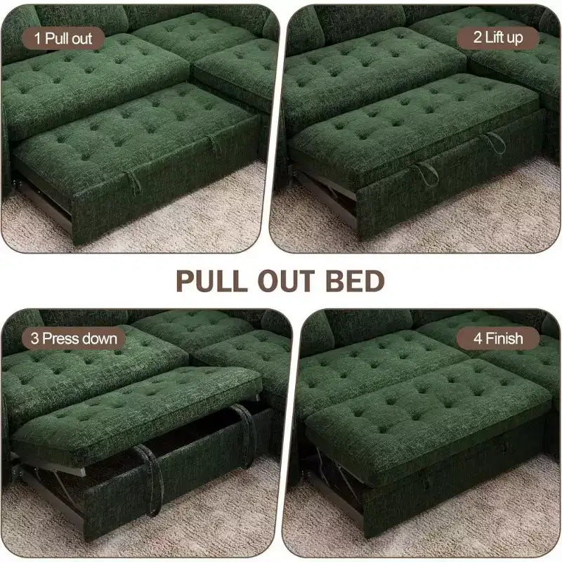 Canapé sectionnel convertible modulaire en L 5 places Dyonery en chenille avec port USB et méridienne de rangement
