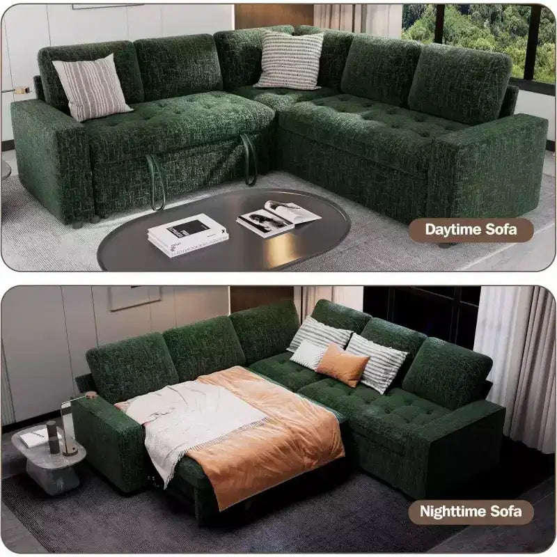 Canapé sectionnel convertible modulaire en L 5 places Dyonery en chenille avec port USB et méridienne de rangement
