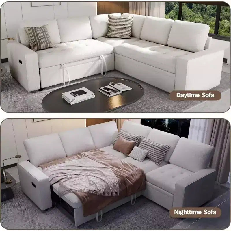 Canapé sectionnel convertible modulaire en L 5 places Dyonery en chenille avec port USB et méridienne de rangement