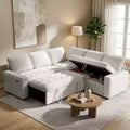 Dyonery L-Shaped Modular Sleeper Sectional Sofa, 5-Seat Chenille Pull-Out Couch with USB, Storage Chaise