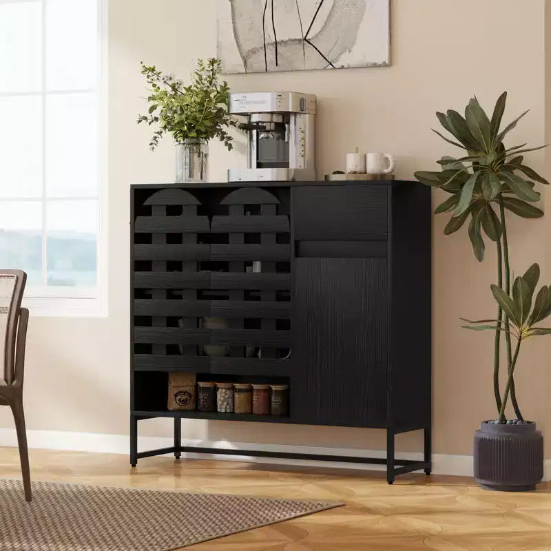 Buffet de rangement, porte tissée, portes cintrées, étagères réglables, pieds en métal, tiroir, pour cuisine/salon/salle à manger/entrée