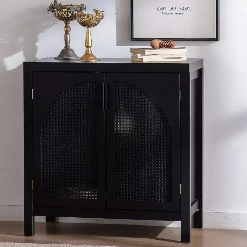 Mobiletto d'accento con ante, Credenza a buffet in rattan con contenitore, Ripiano regolabile, Mobiletto stretto 29 pollici