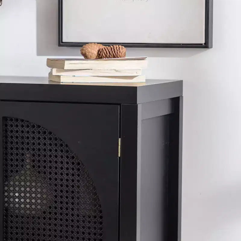Mobiletto d'accento con ante, Credenza a buffet in rattan con contenitore, Ripiano regolabile, Mobiletto stretto 29 pollici