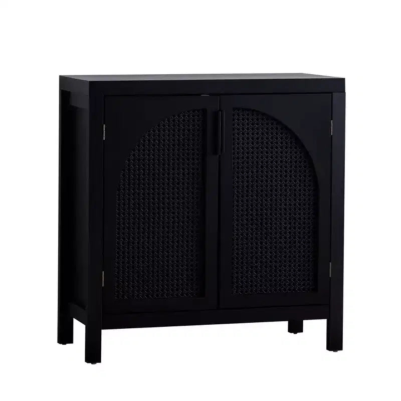 Mobiletto d'accento con ante, Credenza a buffet in rattan con contenitore, Ripiano regolabile, Mobiletto stretto 29 pollici