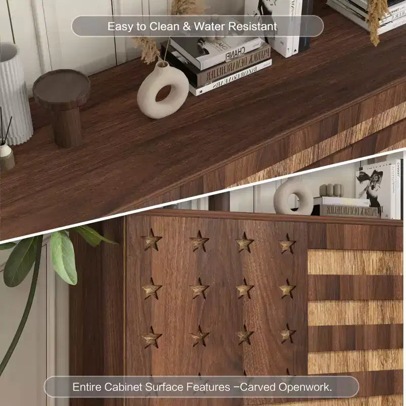 55 Mobile Credenza Buffet, Intagliato a Mano, 2 Cassetti e 3 Ante, Ripiani Regolabili, Contenitore da Cucina Multifunzionale e Consolle per Caffè