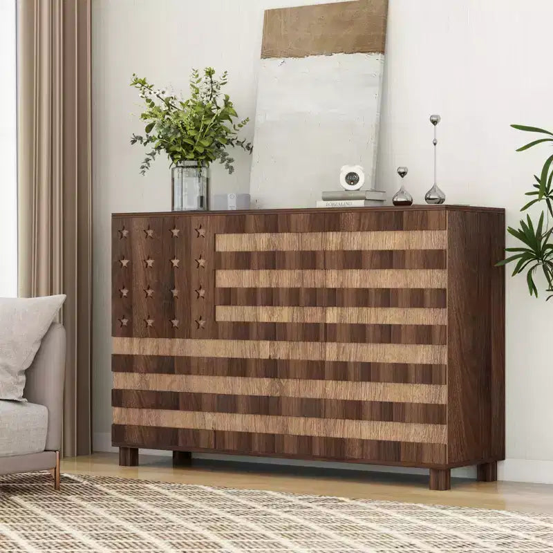 55 Mobile Credenza Buffet, Intagliato a Mano, 2 Cassetti e 3 Ante, Ripiani Regolabili, Contenitore da Cucina Multifunzionale e Consolle per Caffè