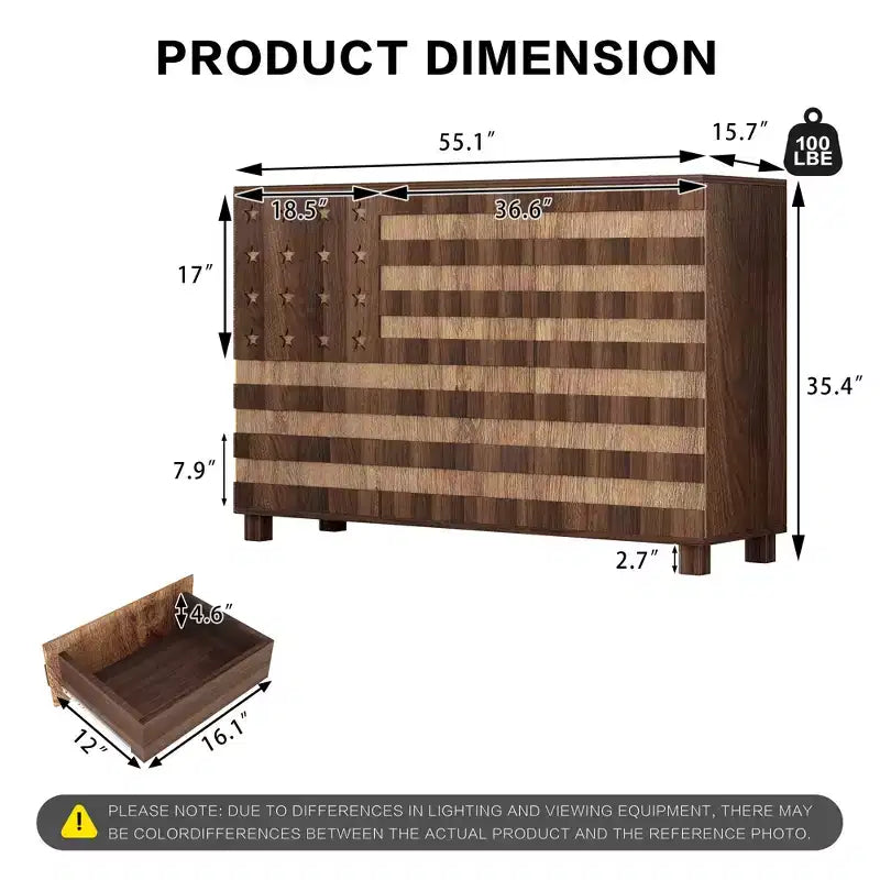 55 Mobile Credenza Buffet, Intagliato a Mano, 2 Cassetti e 3 Ante, Ripiani Regolabili, Contenitore da Cucina Multifunzionale e Consolle per Caffè