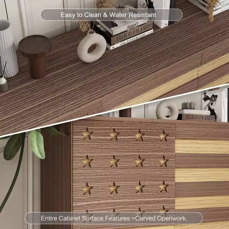 55 Mobile Credenza Buffet, Intagliato a Mano, 2 Cassetti e 3 Ante, Ripiani Regolabili, Contenitore da Cucina Multifunzionale e Consolle per Caffè