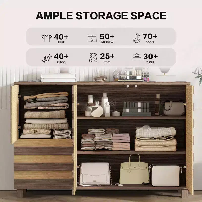 55 Mobile Credenza Buffet, Intagliato a Mano, 2 Cassetti e 3 Ante, Ripiani Regolabili, Contenitore da Cucina Multifunzionale e Consolle per Caffè