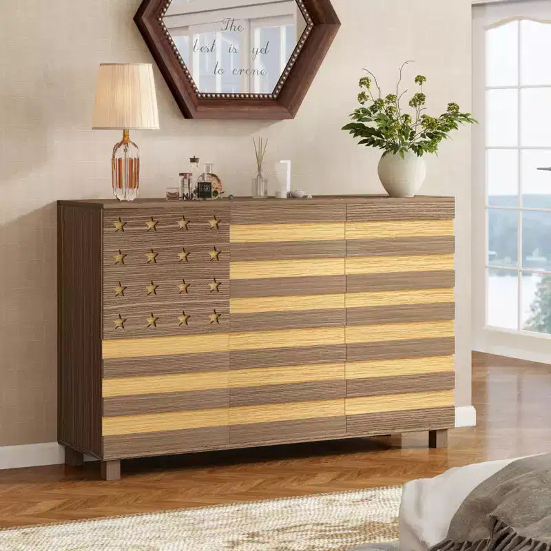 55 Mobile Credenza Buffet, Intagliato a Mano, 2 Cassetti e 3 Ante, Ripiani Regolabili, Contenitore da Cucina Multifunzionale e Consolle per Caffè