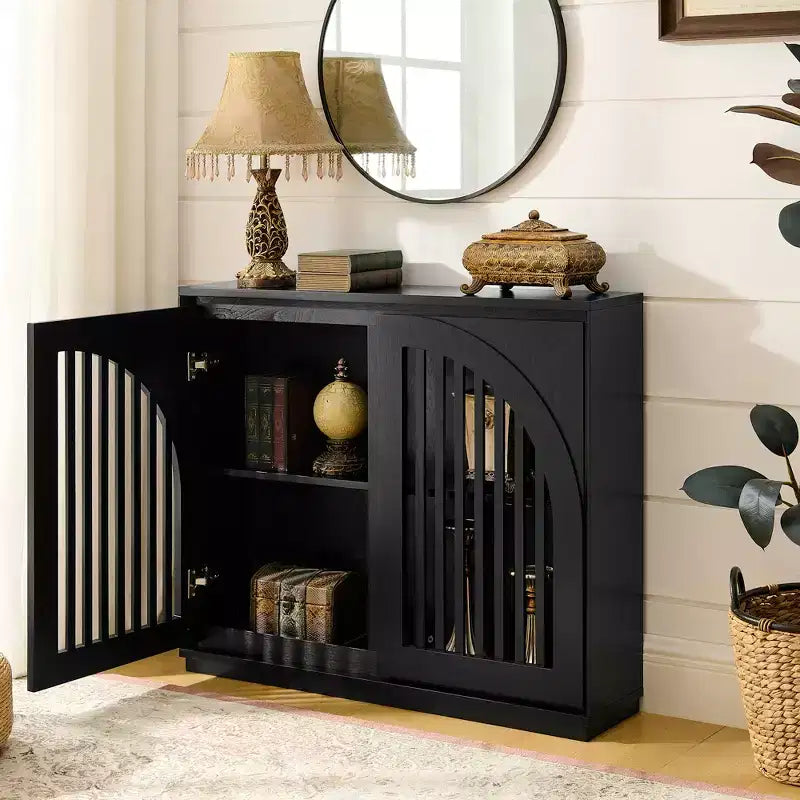 Madia moderna da incasso con due fori di drenaggio, dotata di spazio contenitore e design sottile adatta per soggiorno, ingresso, corridoio, cucina