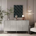 Sideboard Cabinet with 4 Carved Line Doors, Pine Legs, Zinc Alloy Semi-Circular Handles, Buffet Server Console for Living Room