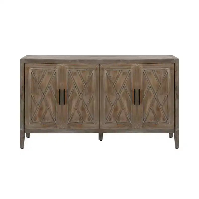 Credenza moderna da fattoria a 4 ante, mobile contenitore con motivo geometrico e ripiani regolabili da 60 pollici - Panipeachy