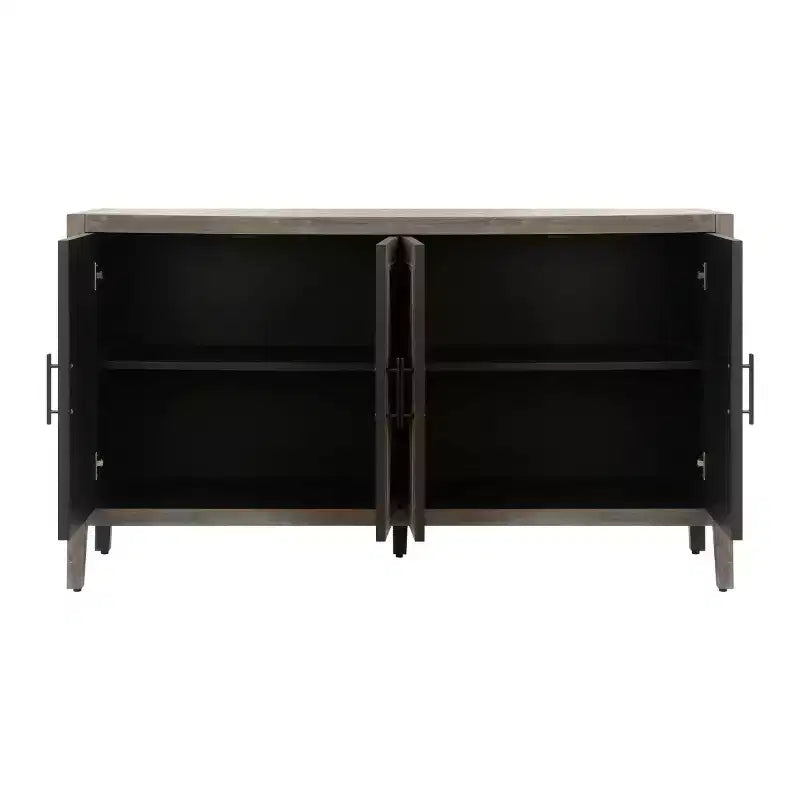 Credenza moderna da fattoria a 4 ante, mobile contenitore con motivo geometrico e ripiani regolabili da 60 pollici - Panipeachy