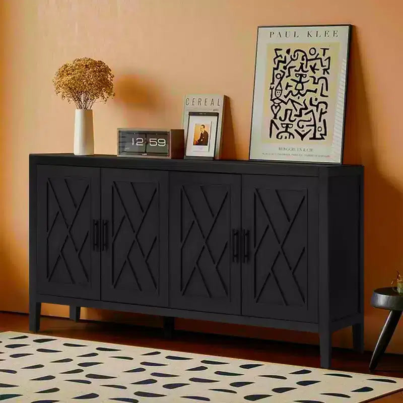 Credenza moderna da fattoria a 4 ante, mobile contenitore con motivo geometrico e ripiani regolabili da 60 pollici - Panipeachy
