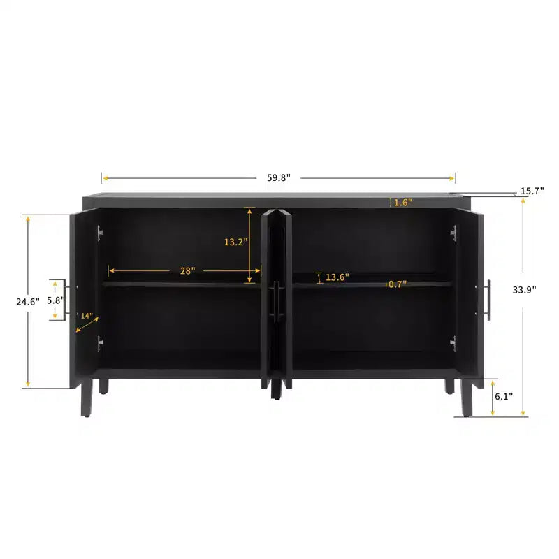 Credenza moderna da fattoria a 4 ante, mobile contenitore con motivo geometrico e ripiani regolabili da 60 pollici - Panipeachy