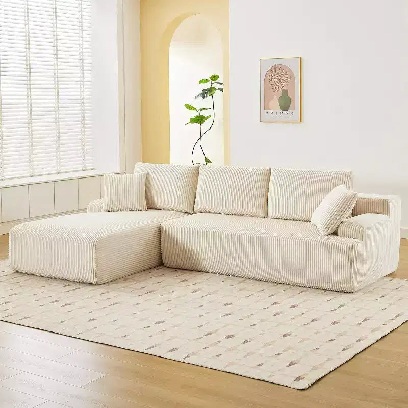 Divano componibile a L Cloud da 96 pollici con chaise longue, divano in velluto a coste senza struttura con seduta profonda, divano moderno modulare imbottito, nessun assemblaggio richiesto