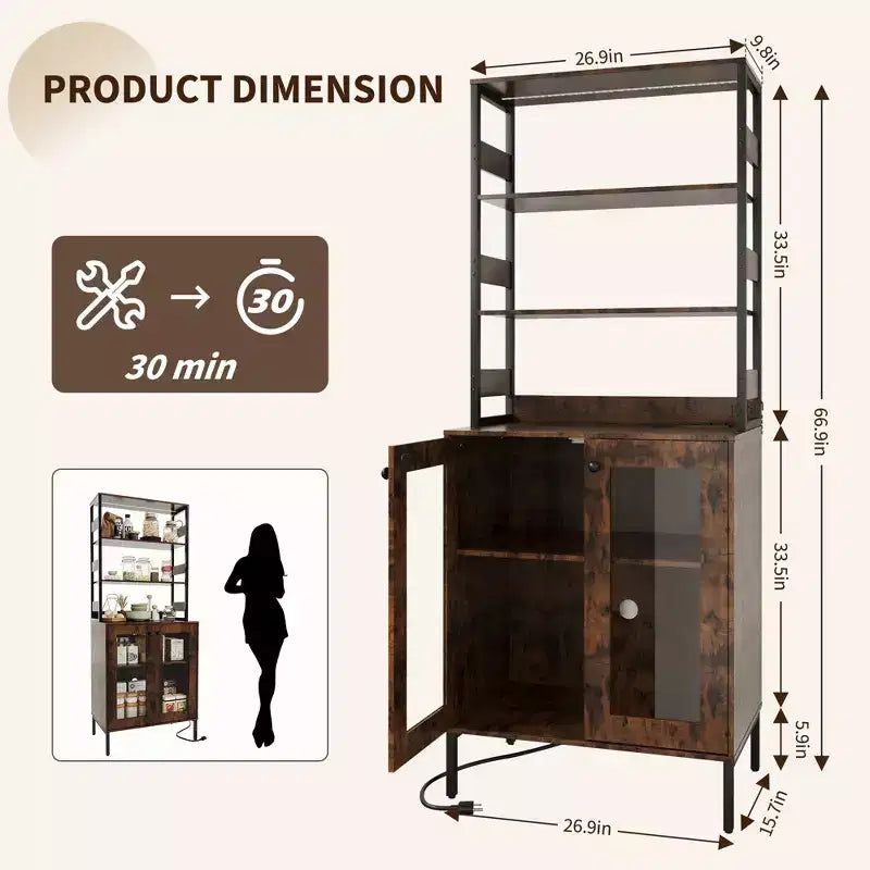 Dispensa da cucina alta 170 cm, mobile bar portavino autoportante, credenza in legno per macchina da caffè per soggiorno cucina bagno