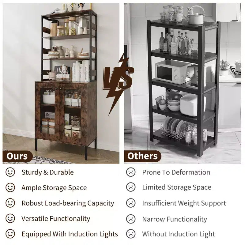 Dispensa da cucina alta 170 cm, mobile bar portavino autoportante, credenza in legno per macchina da caffè per soggiorno cucina bagno