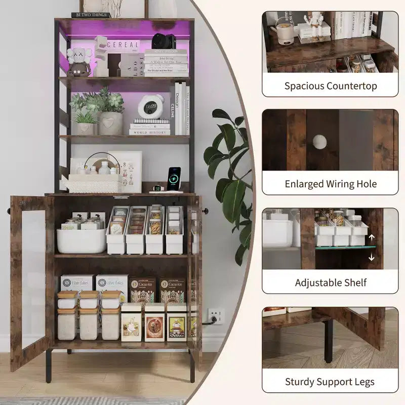 Dispensa da cucina alta 170 cm, mobile bar portavino autoportante, credenza in legno per macchina da caffè per soggiorno cucina bagno