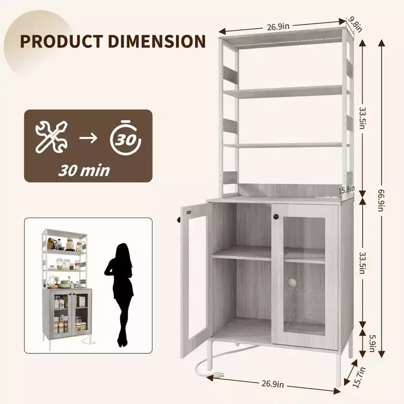 Dispensa da cucina alta 170 cm, mobile bar portavino autoportante, credenza in legno per macchina da caffè per soggiorno cucina bagno