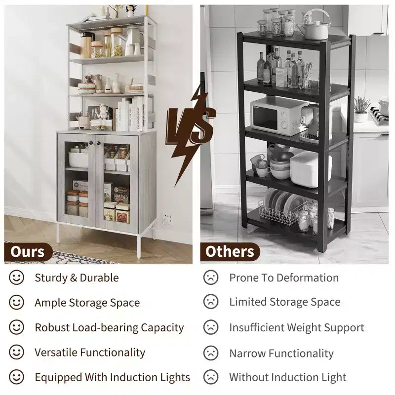Dispensa da cucina alta 170 cm, mobile bar portavino autoportante, credenza in legno per macchina da caffè per soggiorno cucina bagno