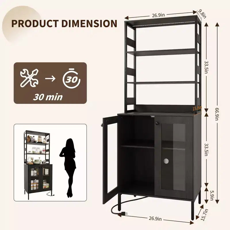 Dispensa da cucina alta 170 cm, mobile bar portavino autoportante, credenza in legno per macchina da caffè per soggiorno cucina bagno