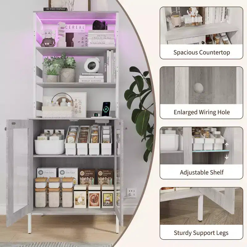 Dispensa da cucina alta 170 cm, mobile bar portavino autoportante, credenza in legno per macchina da caffè per soggiorno cucina bagno