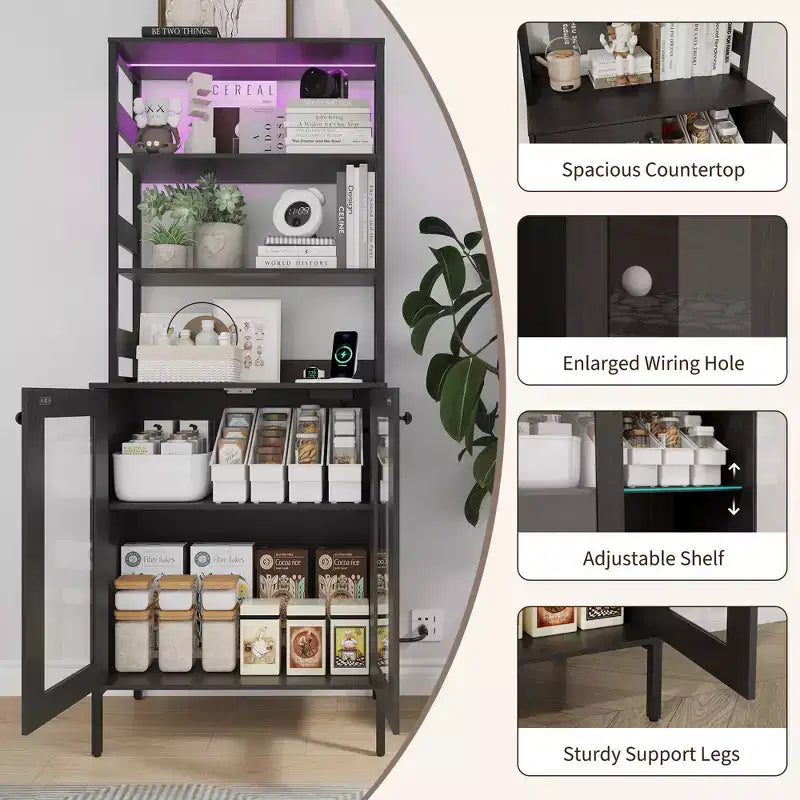 Dispensa da cucina alta 170 cm, mobile bar portavino autoportante, credenza in legno per macchina da caffè per soggiorno cucina bagno