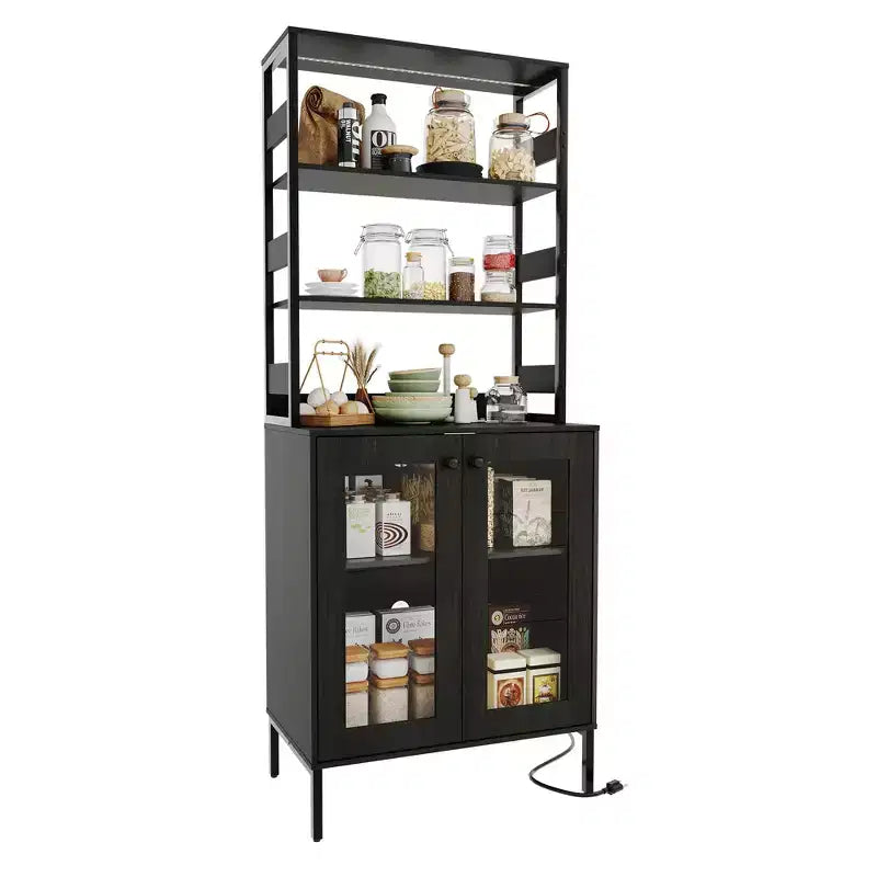 Dispensa da cucina alta 170 cm, mobile bar portavino autoportante, credenza in legno per macchina da caffè per soggiorno cucina bagno