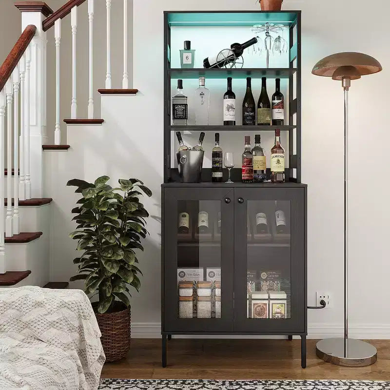 Dispensa da cucina alta 170 cm, mobile bar portavino autoportante, credenza in legno per macchina da caffè per soggiorno cucina bagno