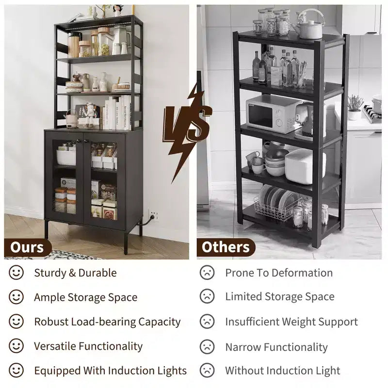 Dispensa da cucina alta 170 cm, mobile bar portavino autoportante, credenza in legno per macchina da caffè per soggiorno cucina bagno