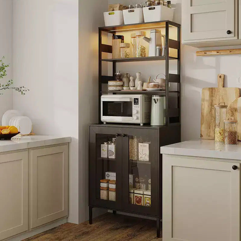 67 Tall Kitchen Pantry Cabinet, Freestanding Wine Bar Cabinet, Wooden Coffee Bar Hutch for Living Room Kitchen Bathroom