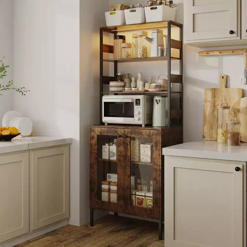 Dispensa da cucina alta 170 cm, mobile bar portavino autoportante, credenza in legno per macchina da caffè per soggiorno cucina bagno