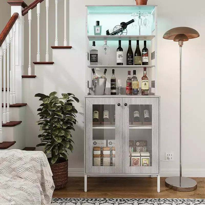 Dispensa da cucina alta 170 cm, mobile bar portavino autoportante, credenza in legno per macchina da caffè per soggiorno cucina bagno