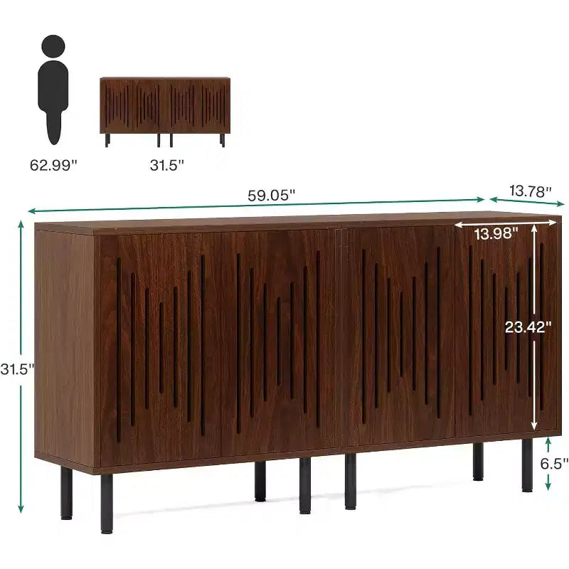 Mobiletto contenitore vintage Lantine set da 2, credenza/buffet da 150 cm in noce stile rustico con ante, ripiani regolabili, ideale per cucina, corridoio.