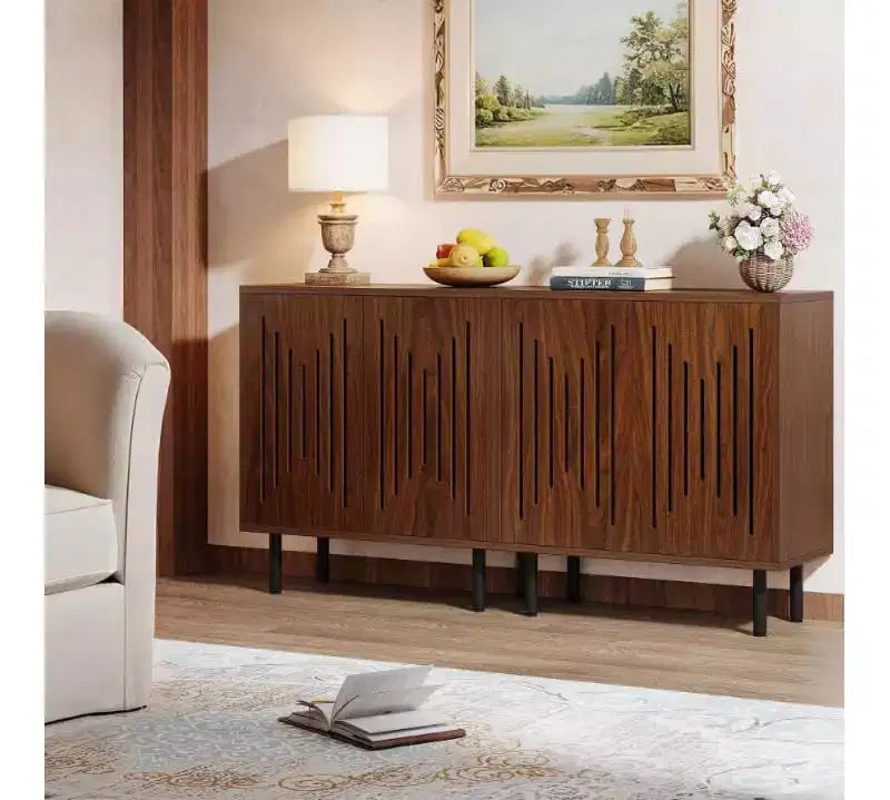 Mobiletto contenitore vintage Lantine set da 2, credenza/buffet da 150 cm in noce stile rustico con ante, ripiani regolabili, ideale per cucina, corridoio.