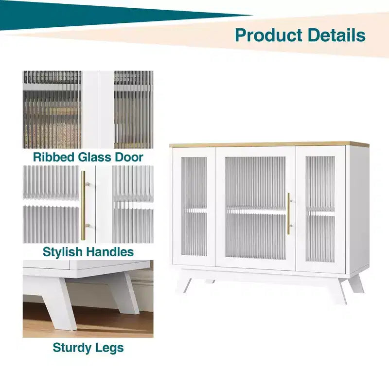 GustoWave Credenza Buffet con Anta in Vetro Scanalato, Mobile Contenitore Moderno da 91 cm con 2 Ripiani