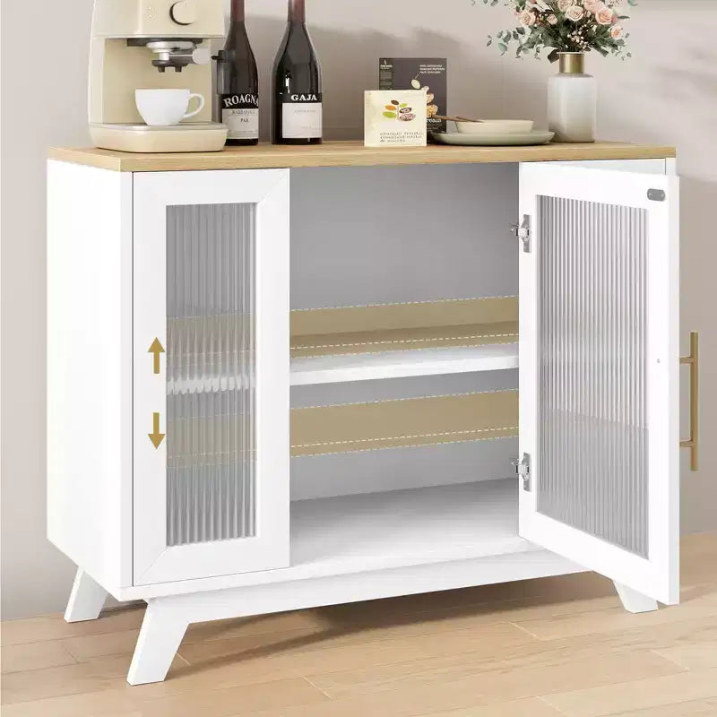 GustoWave Credenza Buffet con Anta in Vetro Scanalato, Mobile Contenitore Moderno da 91 cm con 2 Ripiani