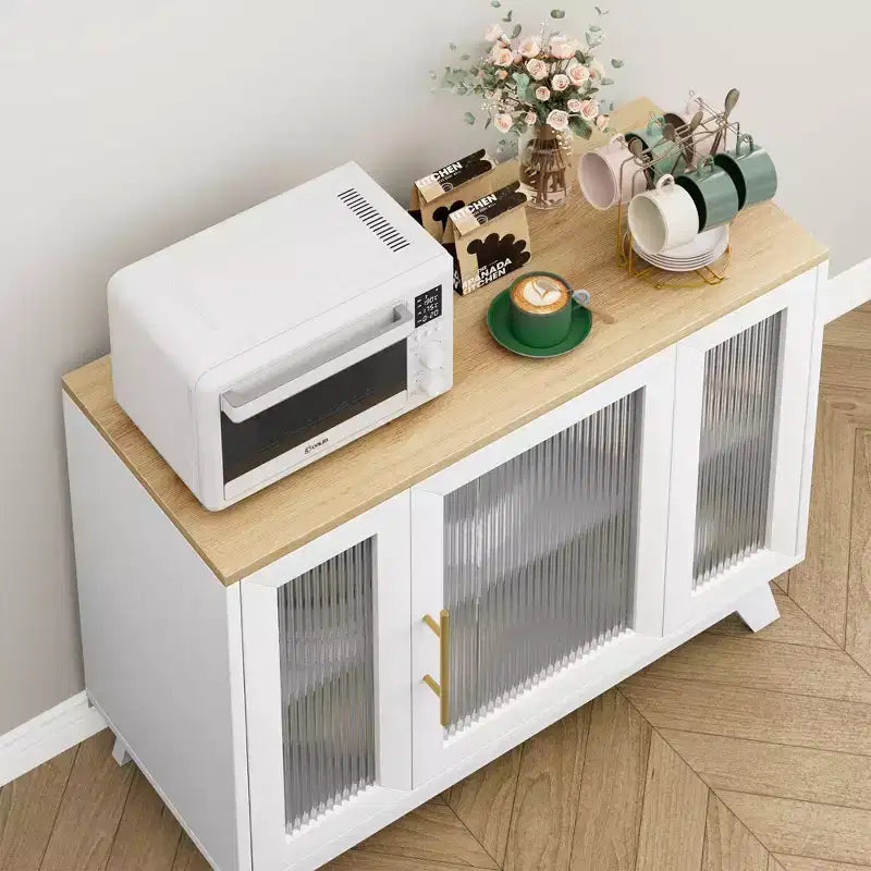 GustoWave Credenza Buffet con Anta in Vetro Scanalato, Mobile Contenitore Moderno da 91 cm con 2 Ripiani