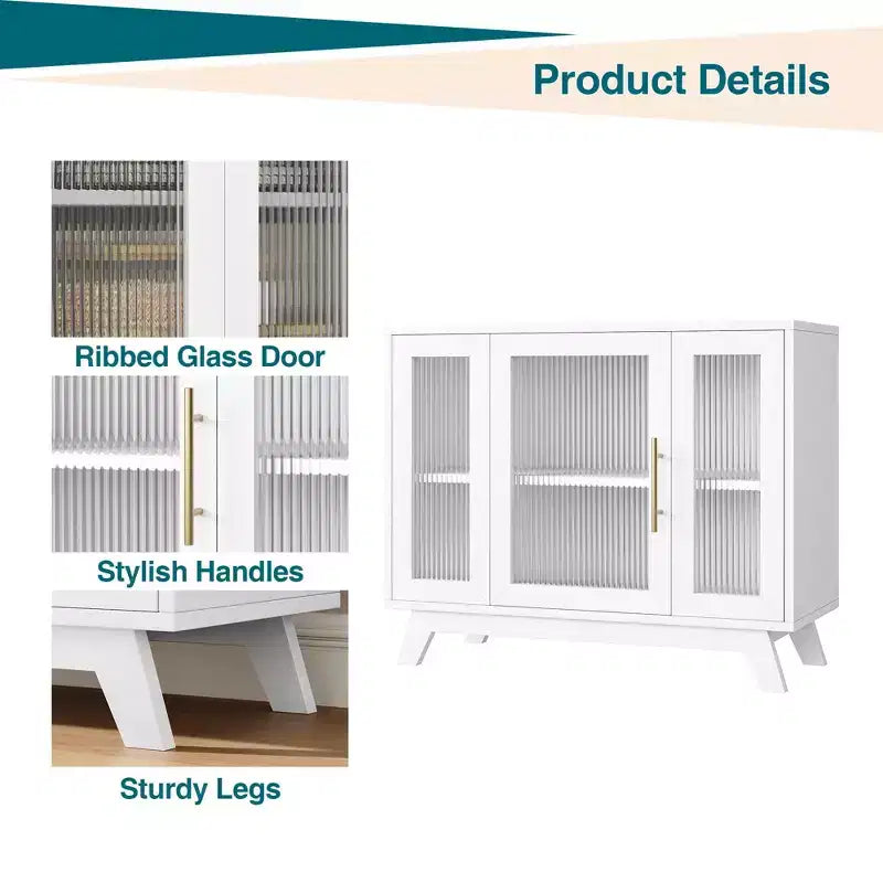 GustoWave Credenza Buffet con Anta in Vetro Scanalato, Mobile Contenitore Moderno da 91 cm con 2 Ripiani