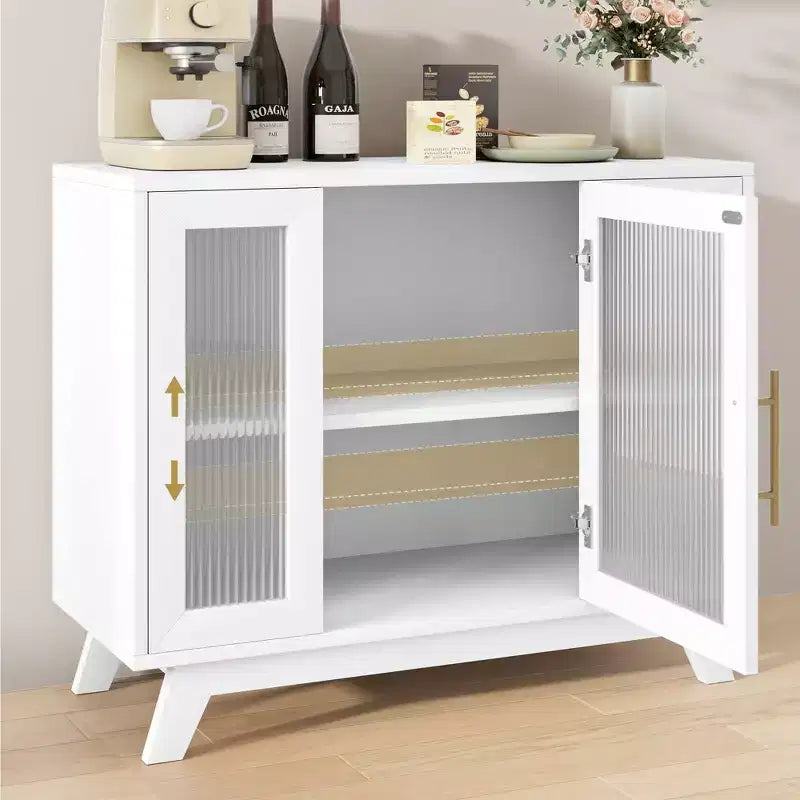 GustoWave Credenza Buffet con Anta in Vetro Scanalato, Mobile Contenitore Moderno da 91 cm con 2 Ripiani