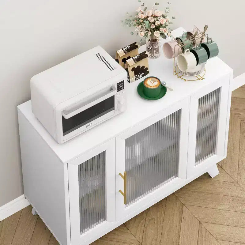 GustoWave Credenza Buffet con Anta in Vetro Scanalato, Mobile Contenitore Moderno da 91 cm con 2 Ripiani