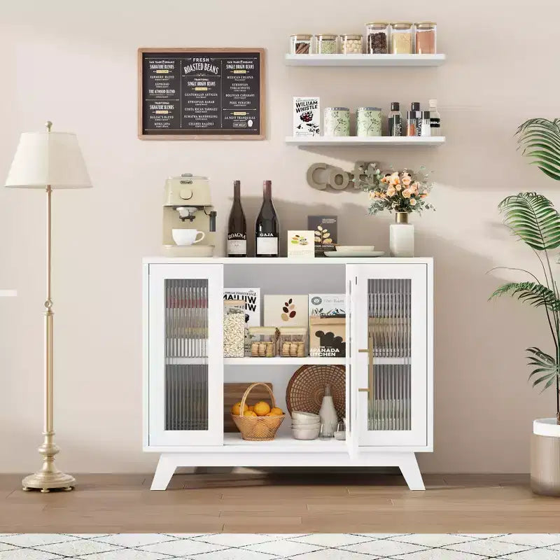GustoWave Credenza Buffet con Anta in Vetro Scanalato, Mobile Contenitore Moderno da 91 cm con 2 Ripiani