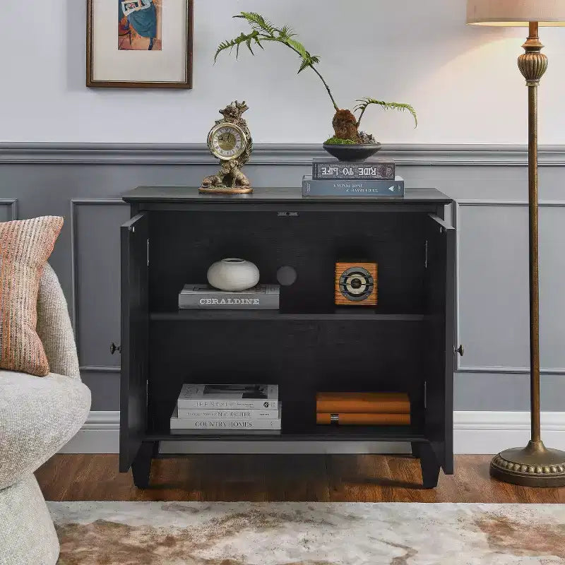 34 Meuble d'appoint géométrique, Buffet de rangement moderne à 2 portes avec étagère réglable pour entrée, salon - Panipeachy
