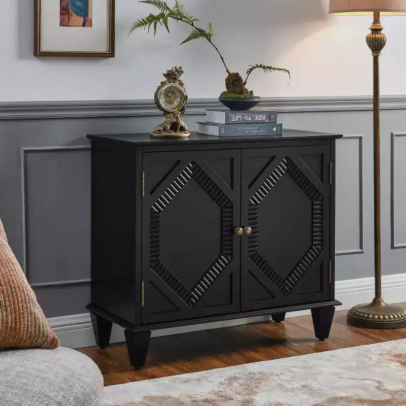 34 Meuble d'appoint géométrique, Buffet de rangement moderne à 2 portes avec étagère réglable pour entrée, salon - Panipeachy
