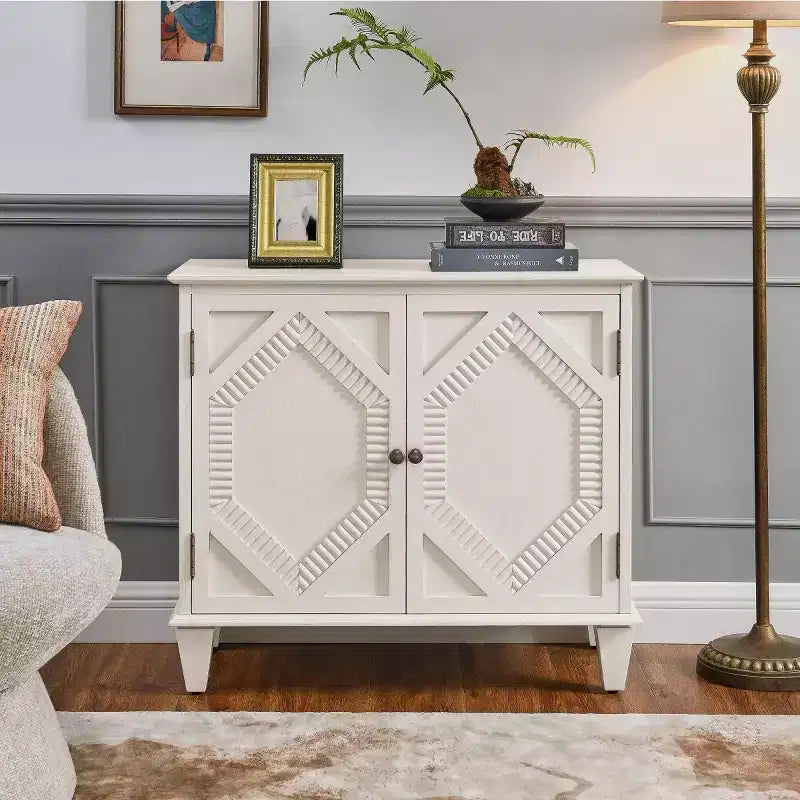 34 Meuble d'appoint géométrique, Buffet de rangement moderne à 2 portes avec étagère réglable pour entrée, salon - Panipeachy