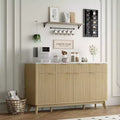 60 Farmhouse Sideboard Buffet Cabinet with Storage Drawers & Adjustable Shelves, Wood Fluted Buffet Storage Cabinet & Coffee Bar for Home Office