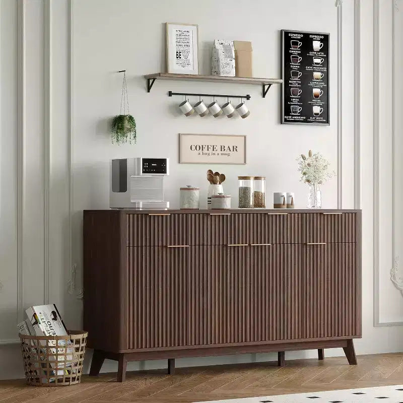 60 Mobile Credenza a Buffet per Fattoria con Cassetti Contenitori e Scaffali Regolabili, Mobile Contenitore a Buffet in Legno Scanalato e Bar Caffè per Ufficio Domestico