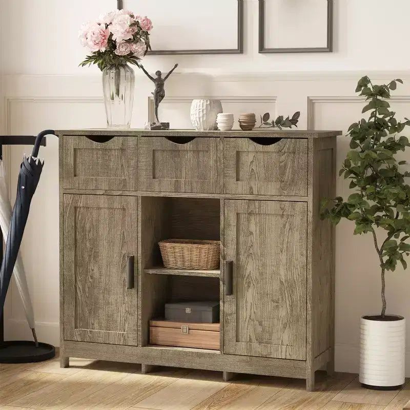 Mobile credenza buffet 35'', mobile bar da caffè in legno con 3 cassetti, console d'ingresso decorativa